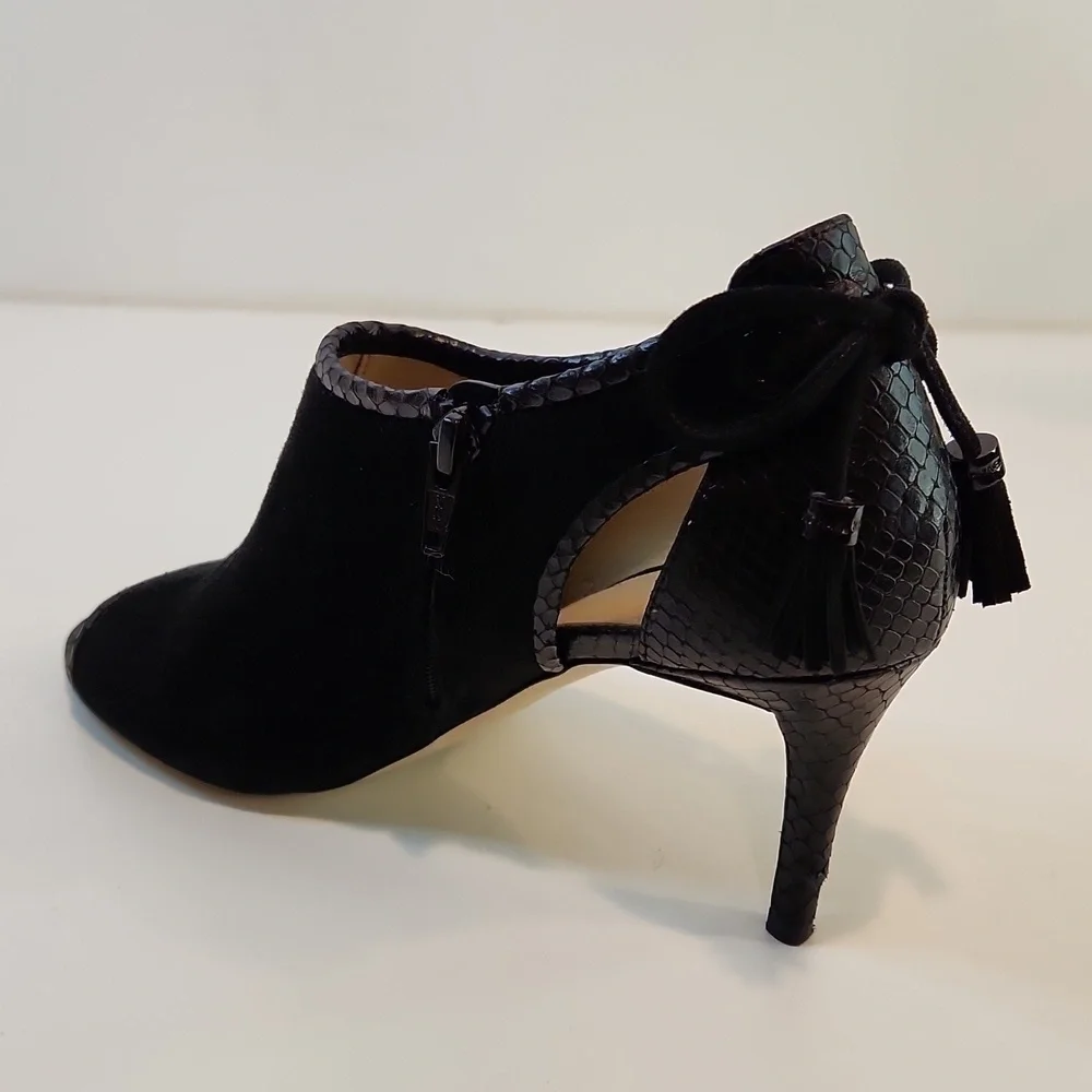 Michael Kors Open Toe Leather & Suede Boot Heels Shoes SZ 8M EU 38.5M EUC NICE!